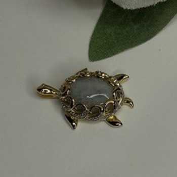 925 Sterling Silver Gold Plated Turtle Green Jade Pendant