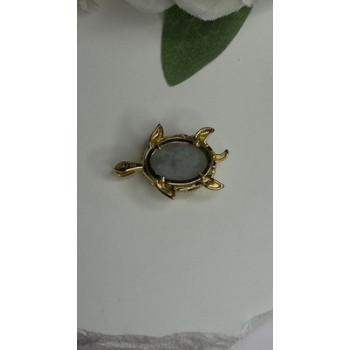 925 Sterling Silver Gold Plated Turtle Green Jade Pendant