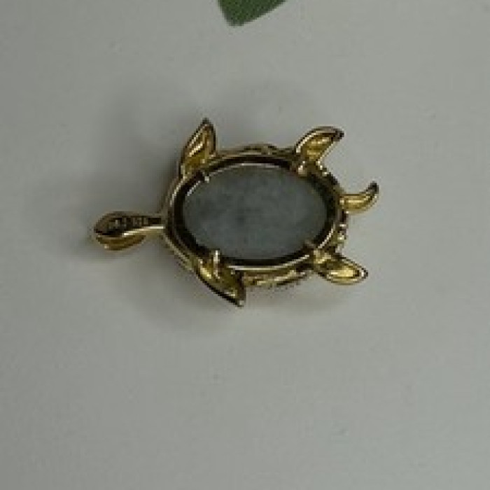 925 Sterling Silver Gold Plated Turtle Green Jade Pendant