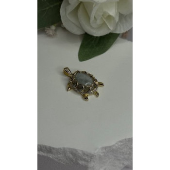 925 Sterling Silver Gold Plated Turtle Green Jade Pendant