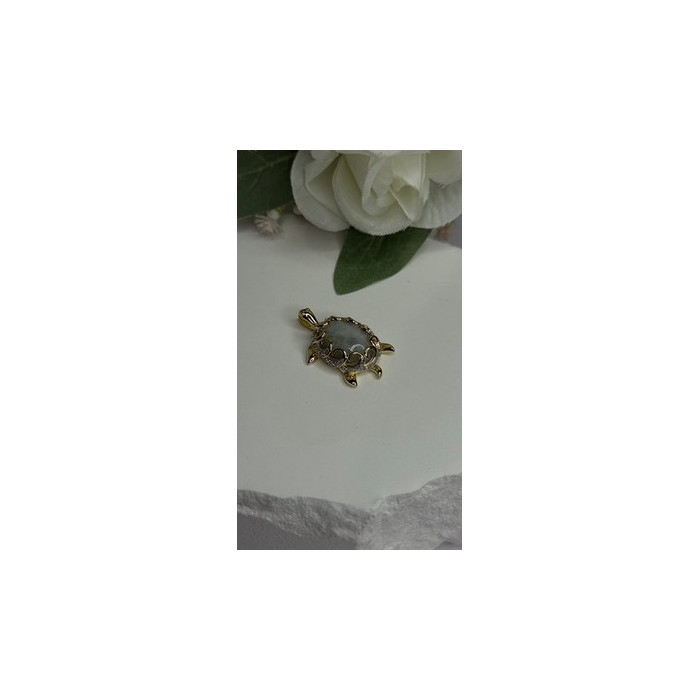 925 Sterling Silver Gold Plated Turtle Green Jade Pendant