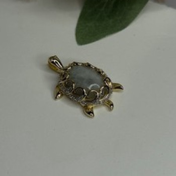 925 Sterling Silver Gold Plated Turtle Green Jade Pendant