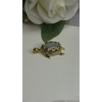925 Sterling Silver Gold Plated Turtle Green Jade Pendant