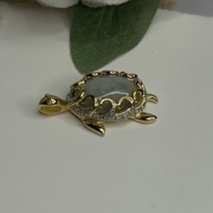 925 Sterling Silver Gold Plated Turtle Green Jade Pendant
