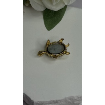 925 Sterling Silver Gold Plated Turtle Green Jade Pendant