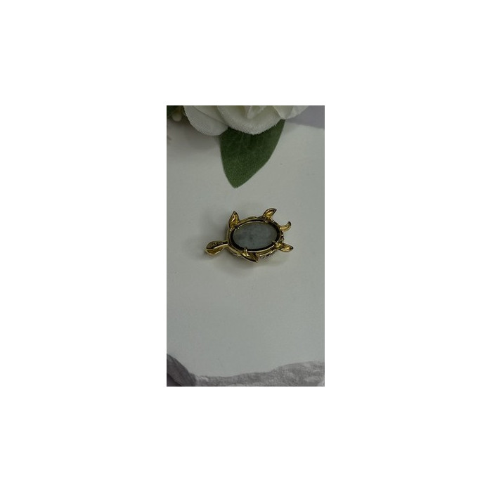 925 Sterling Silver Gold Plated Turtle Green Jade Pendant