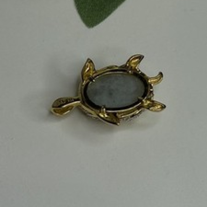 925 Sterling Silver Gold Plated Turtle Green Jade Pendant