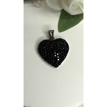 925 Sterling Silver Black Spinel Heart Pendant