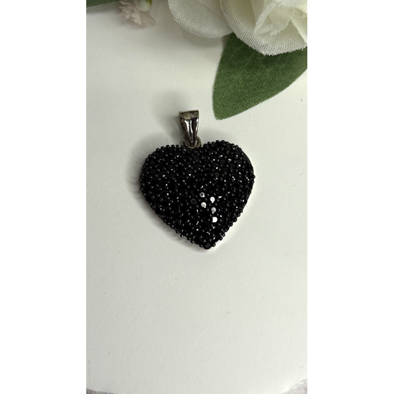 925 Sterling Silver Black Spinel Heart Pendant