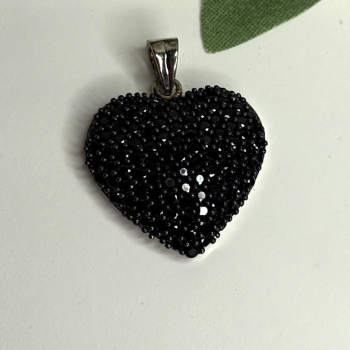 925 Sterling Silver Black Spinel Heart Pendant