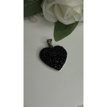 925 Sterling Silver Black Spinel Heart Pendant