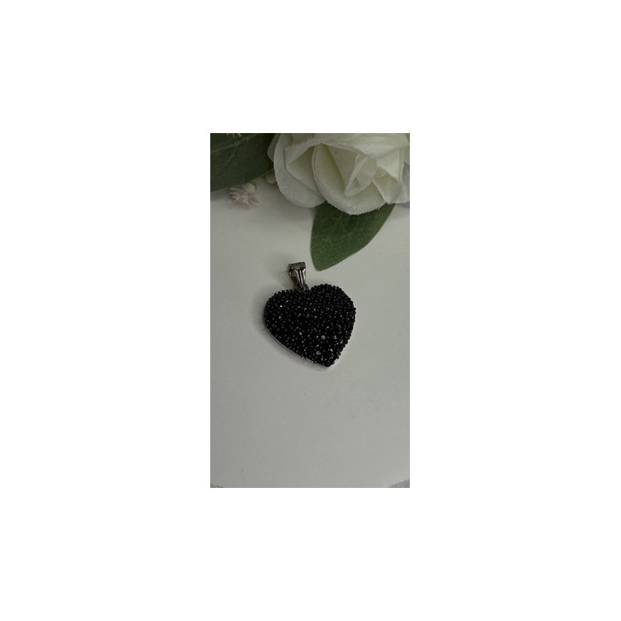 925 Sterling Silver Black Spinel Heart Pendant