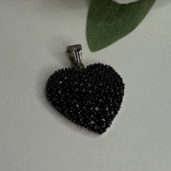 925 Sterling Silver Black Spinel Heart Pendant