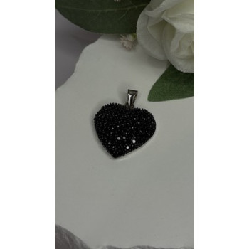 925 Sterling Silver Black Spinel Heart Pendant