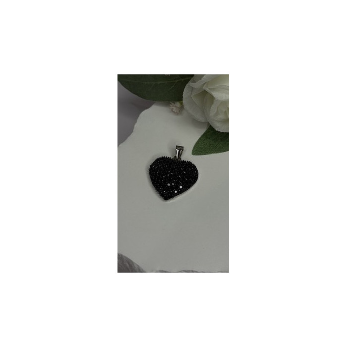 925 Sterling Silver Black Spinel Heart Pendant