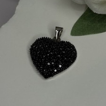 925 Sterling Silver Black Spinel Heart Pendant