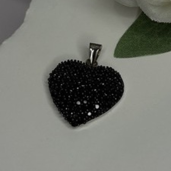 925 Sterling Silver Black Spinel Heart Pendant