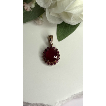 925 Sterling Silver Pink Gold Plated Ruby Flower Pendant
