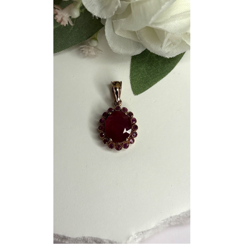 925 Sterling Silver Pink Gold Plated Ruby Flower Pendant