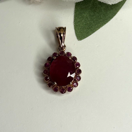 925 Sterling Silver Pink Gold Plated Ruby Flower Pendant