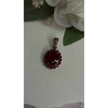 925 Sterling Silver Pink Gold Plated Ruby Flower Pendant
