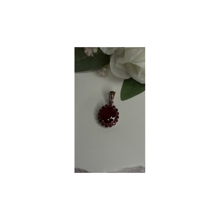 925 Sterling Silver Pink Gold Plated Ruby Flower Pendant