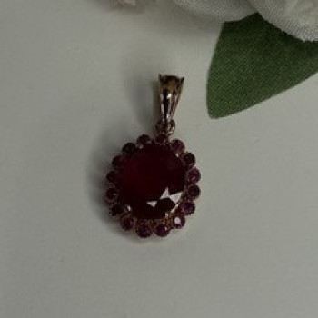925 Sterling Silver Pink Gold Plated Ruby Flower Pendant