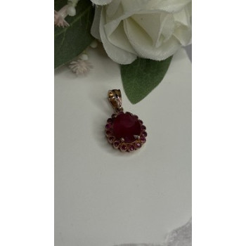 925 Sterling Silver Pink Gold Plated Ruby Flower Pendant