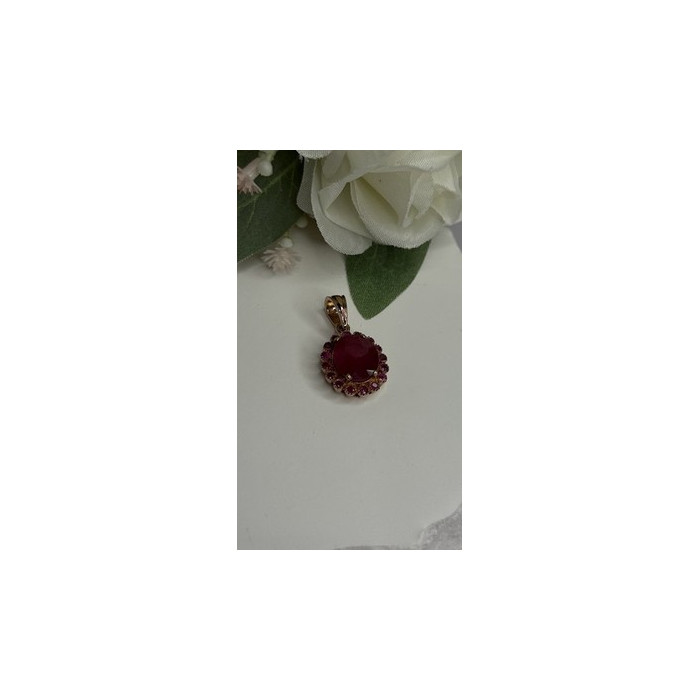 925 Sterling Silver Pink Gold Plated Ruby Flower Pendant