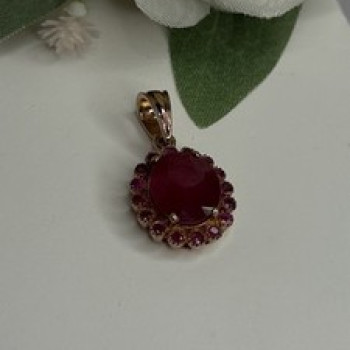 925 Sterling Silver Pink Gold Plated Ruby Flower Pendant