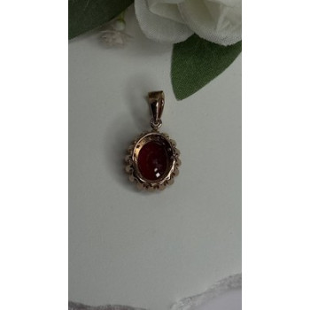 925 Sterling Silver Pink Gold Plated Ruby Flower Pendant