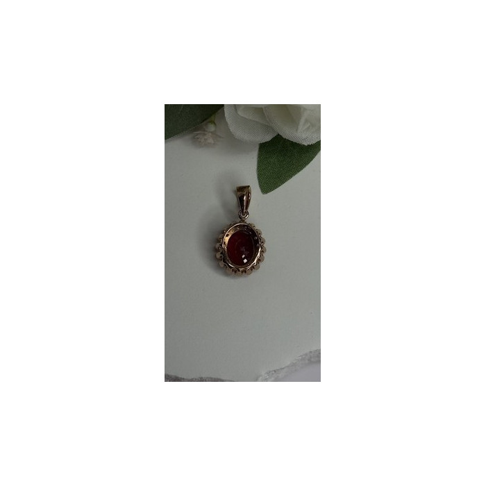 925 Sterling Silver Pink Gold Plated Ruby Flower Pendant