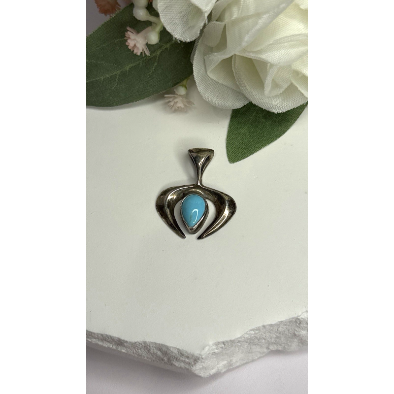 Native American 925 Sterling Blue Turquoise Naja Silver Pendant