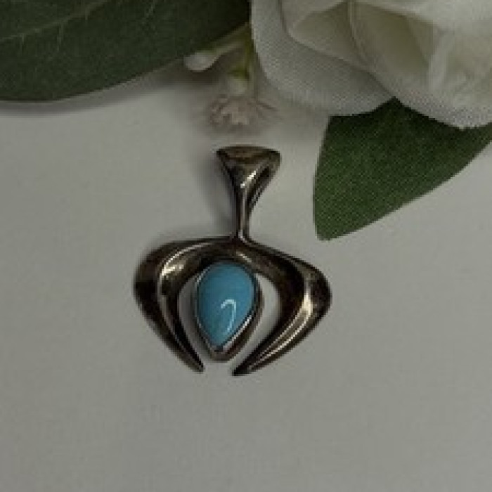 Native American 925 Sterling Blue Turquoise Naja Silver Pendant
