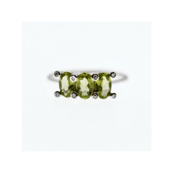 14K WHITE GOLD PERIDOT & DIAMONDS RING SIZE 11.12