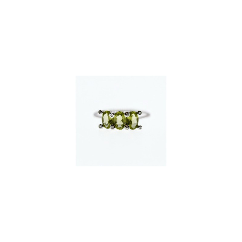 14K WHITE GOLD PERIDOT & DIAMONDS RING SIZE 11.12