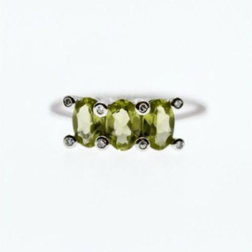 14K White Gold Peridot & Diamonds Ring Size 11.12