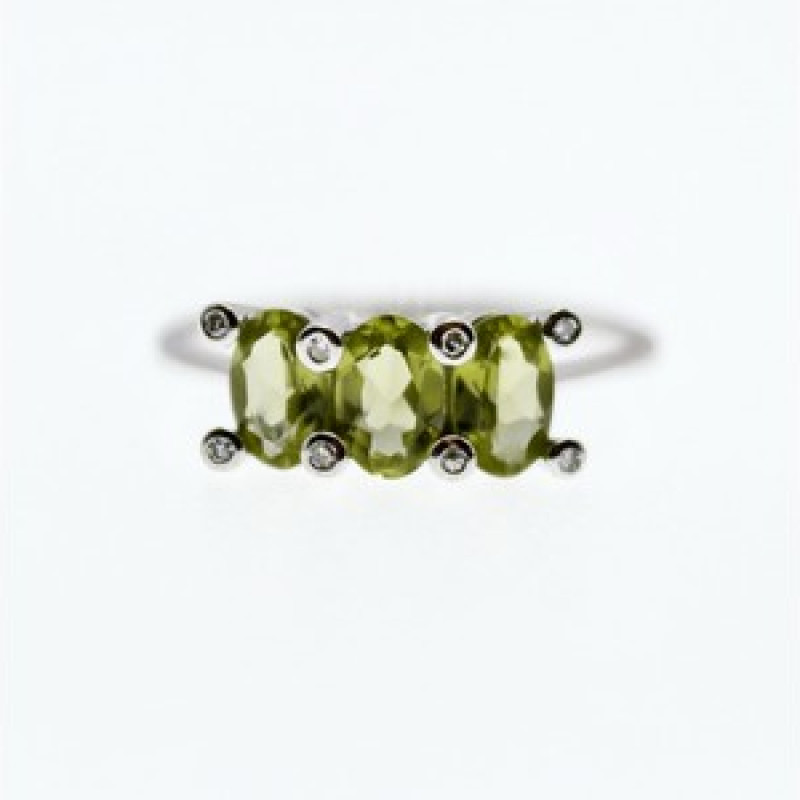 14K White Gold Peridot & Diamonds Ring Size 11.12