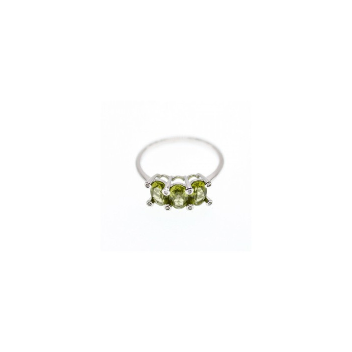 14K WHITE GOLD PERIDOT & DIAMONDS RING SIZE 11.12