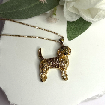 925 Sterling Silver Gold Plated Cz Cockapoo Poodle Dog Necklace