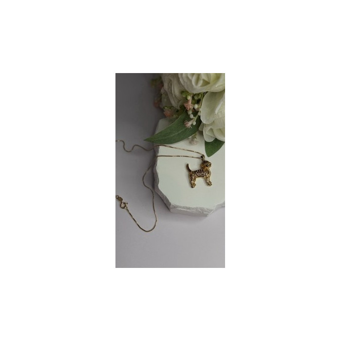 925 Sterling Silver Gold Plated Cz Cockapoo Poodle Dog Necklace