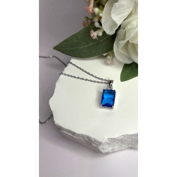925 Sterling Silver Blue Shiny Cz Necklace Length 16/18 in