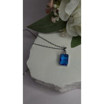 925 Sterling Silver Blue Shiny Cz Necklace Length 16/18 in