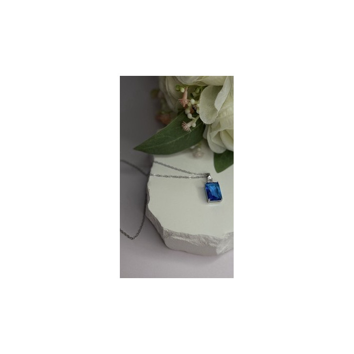 925 Sterling Silver Blue Shiny Cz Necklace Length 16/18 in