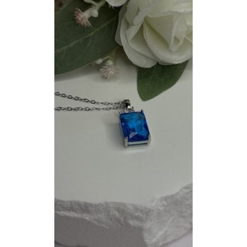 925 Sterling Silver Blue Shiny Cz Necklace Length 16/18 in