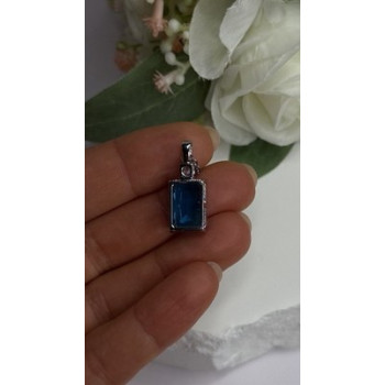 925 Sterling Silver Blue Shiny Cz Necklace Length 16/18 in