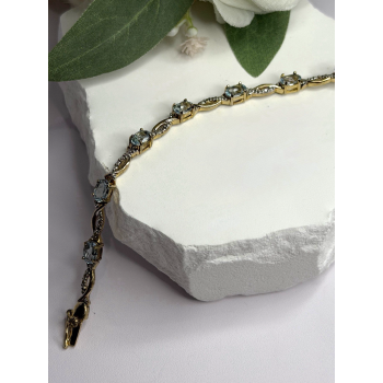 925 Sterling Silver Gold Plated Blue Topaz Bracelet Size 7.5
