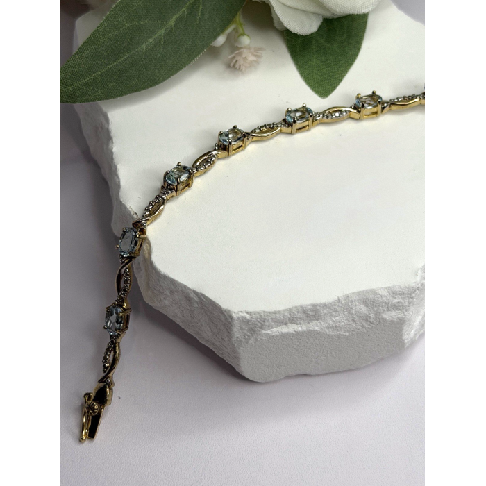 925 Sterling Silver Gold Plated Blue Topaz Bracelet Size 7.5
