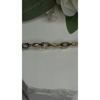 925 Sterling Silver Gold Plated Blue Topaz Bracelet Size 7.5