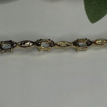 925 Sterling Silver Gold Plated Blue Topaz Bracelet Size 7.5